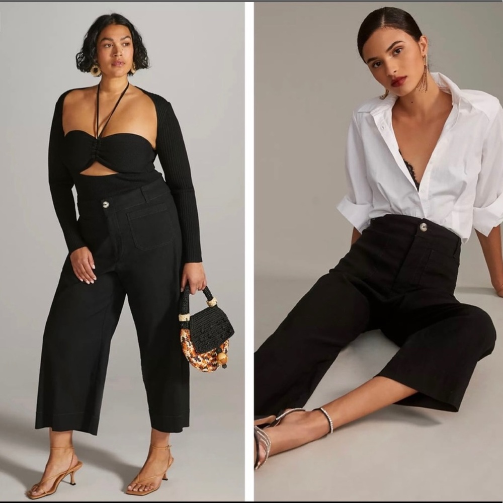 Anthropologie The Colette Cropped Wide Leg High Waisted Pocket Pants Maeve